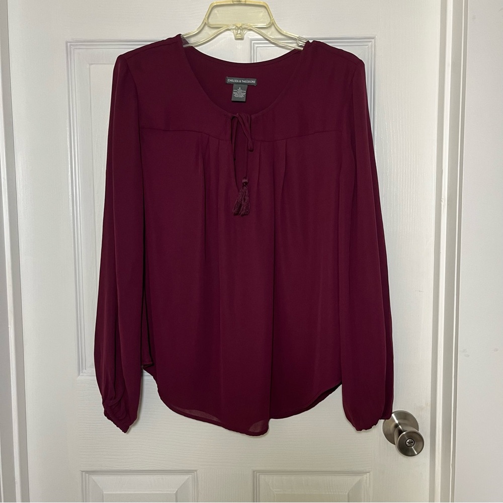 Chelsea & Theodore Women’s Burgundy Long Sleeve Blouse